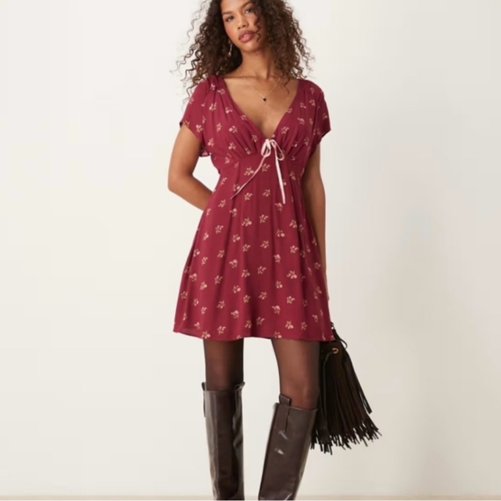 New Free People Burgundy Floral Mini Dress